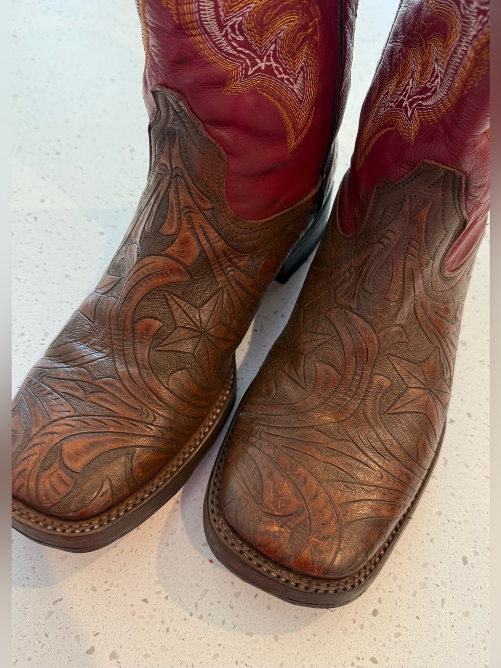 Mens Boots 100% Hand Tooled Western D'alcala Size US 10 Square Toe Brown Leather